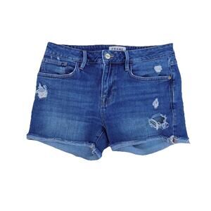 FRAME Le Grand Garcon Blue Denim Distressed Cut Off Raw Hem Shorts Size 25
